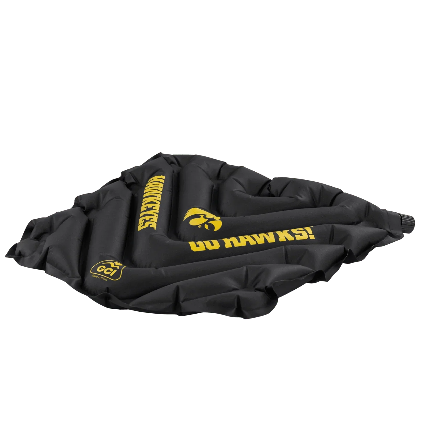 Side angle of V Seat with Iowa Hawkeyes print.