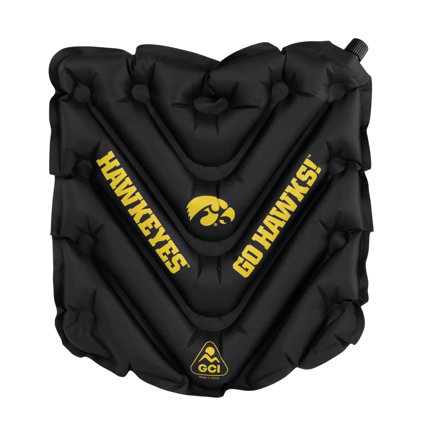 Front angle of V Seat with Iowa Hawkeyes print.