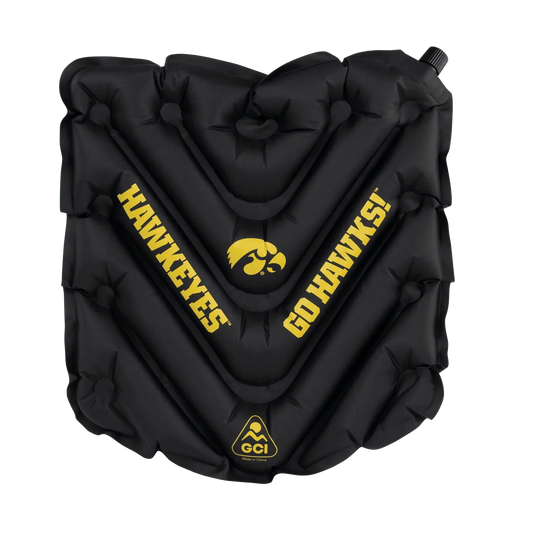 Front angle of V Seat with Iowa Hawkeyes print.