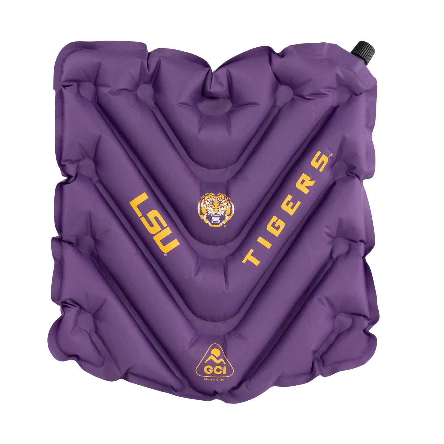 Front angle of V Seat with LSU Tigers print.