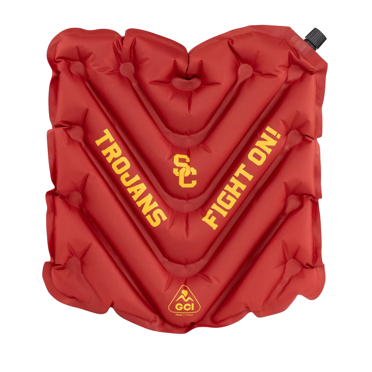 Front angle of V Seat with USC Trojans print.