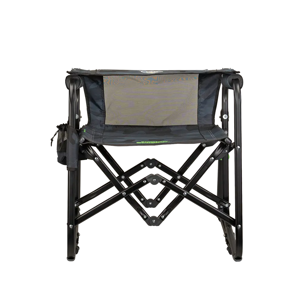 Folded backrest on the stealth camo Stowaway Rocker. 