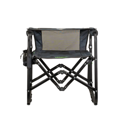Folded backrest on the stealth camo Stowaway Rocker. 