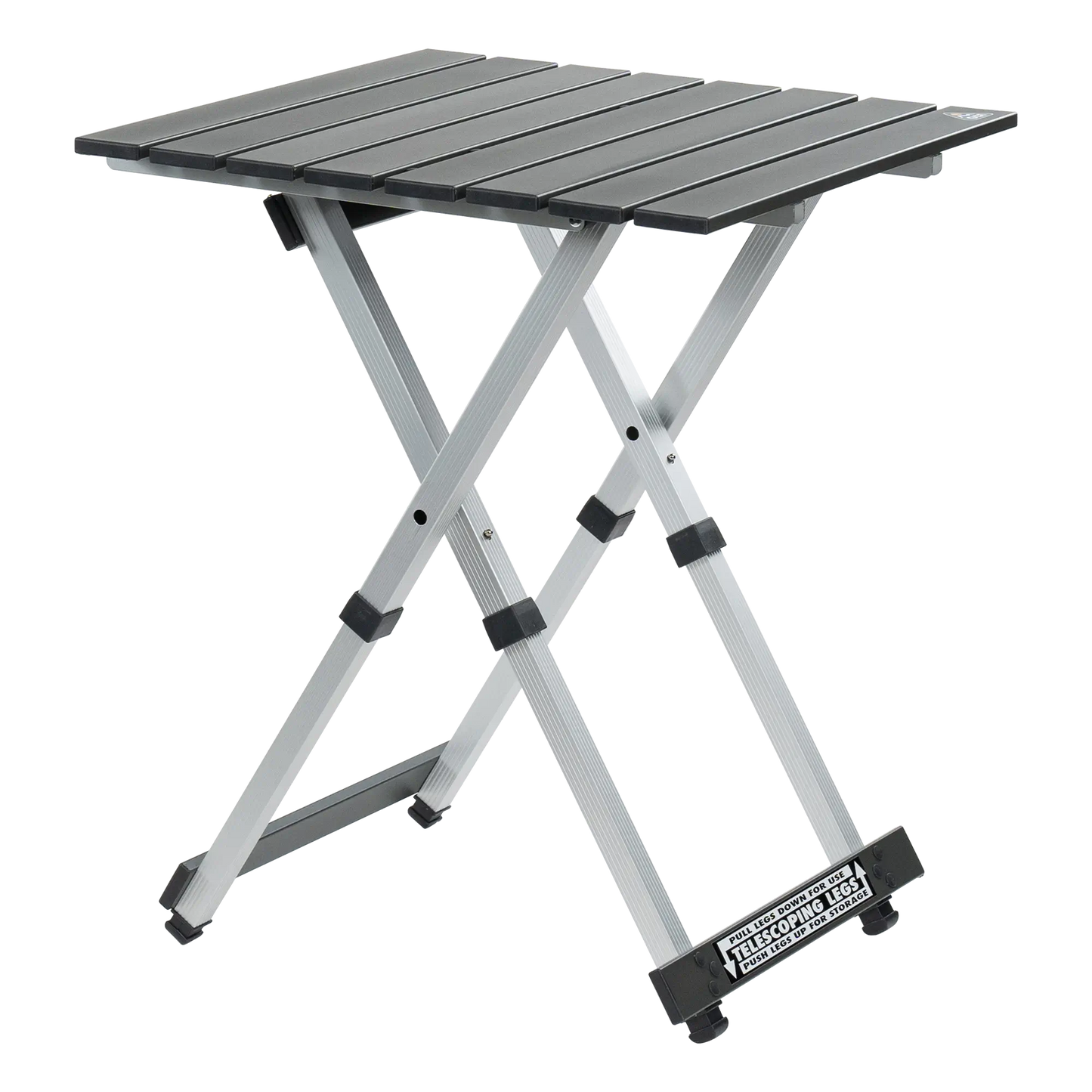 Compact Camp Table 20, Black Chrome, Front Side Angle