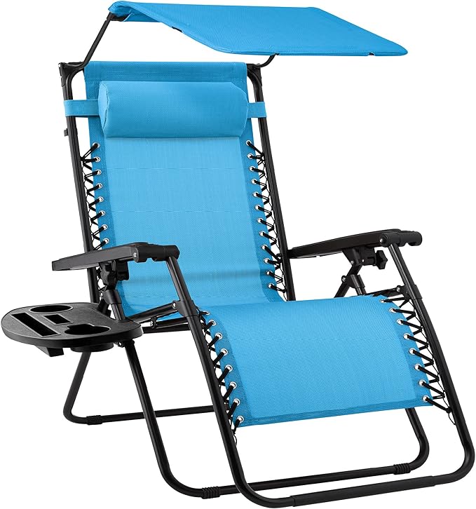 Sedia a Sdraio Reclinabile Zero Gravity Pieghevole da Esterno con Tettuccio Parasole Regolabile ⛱️ ⛱️