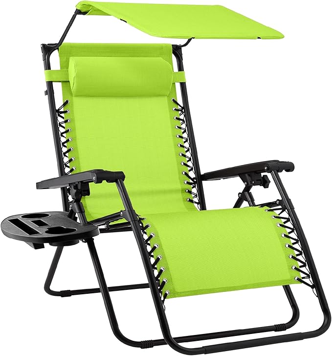 Sedia a Sdraio Reclinabile Zero Gravity Pieghevole da Esterno con Tettuccio Parasole Regolabile ⛱️ ⛱️