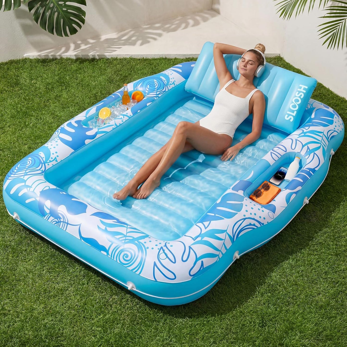 Lettino gonfiabile per abbronzatura con refrigeratore – 6 in 1 (70" x 53") ☀️🏖️
