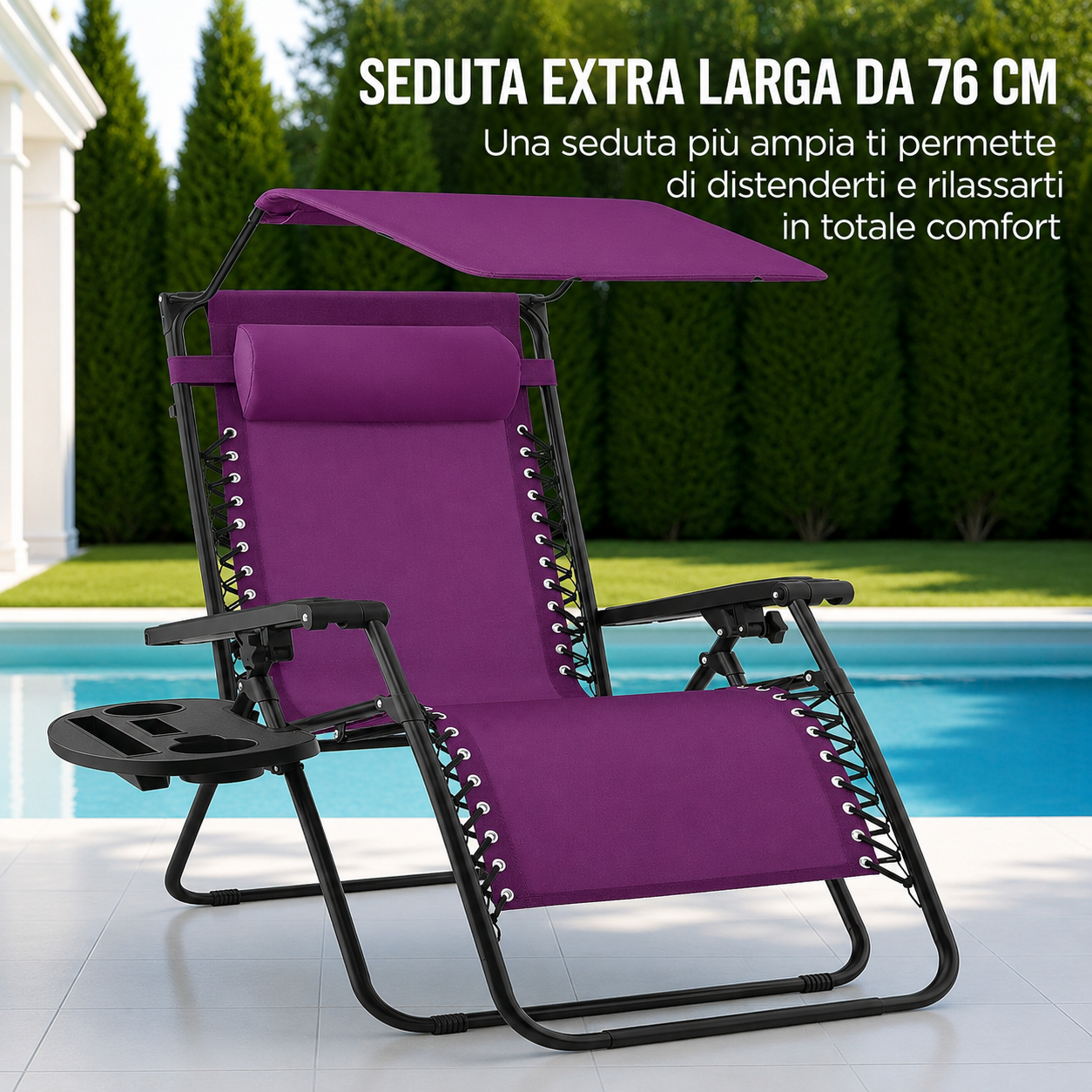 Sedia a Sdraio Reclinabile Zero Gravity Pieghevole da Esterno con Tettuccio Parasole Regolabile ⛱️ ⛱️