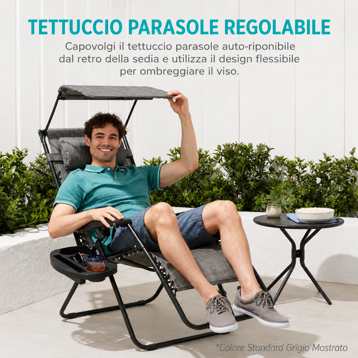 Sedia a Sdraio Reclinabile Zero Gravity Pieghevole da Esterno con Tettuccio Parasole Regolabile ⛱️ ⛱️