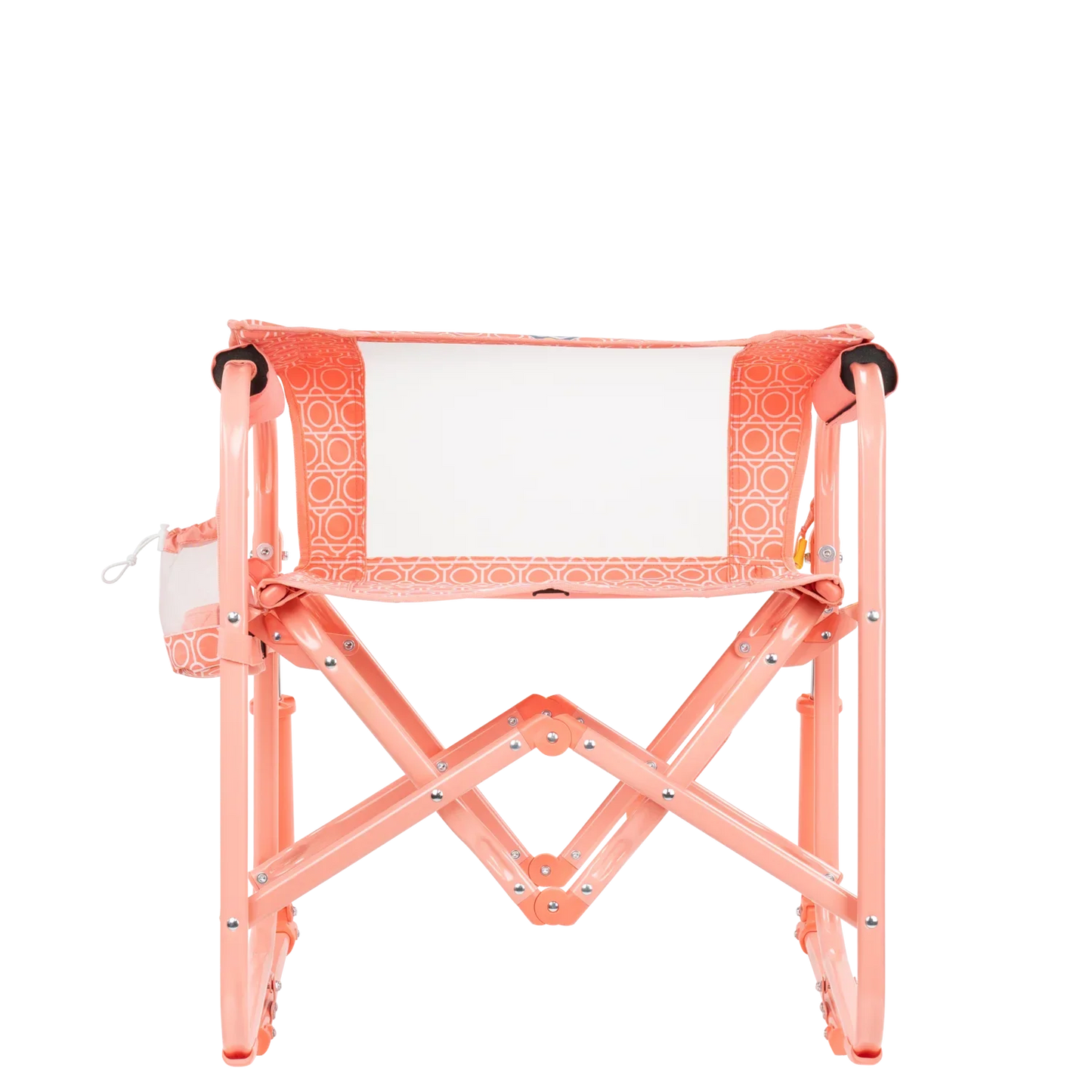 Folded backrest of black stowaway rocker. 